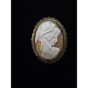 Vintage PA800 Palermo Italy Sterling Silver Vermeil Shell Cameo Brooch Pendant